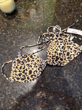 J. Crew Leopard Print Bikini Top in Beige and Black